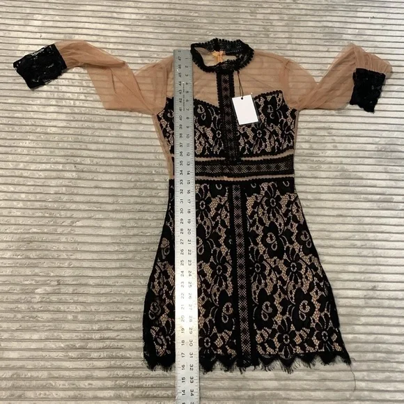 Endless Rose Black and Cream trompe l’oeil Lace Mini Dress - Picture 6 of 6